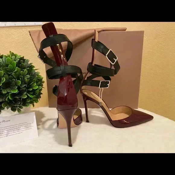 Gianvito Rossi Sz 9 Burgundy Parker 105 closes toe Multi strap heels - Picture 8 of 10
